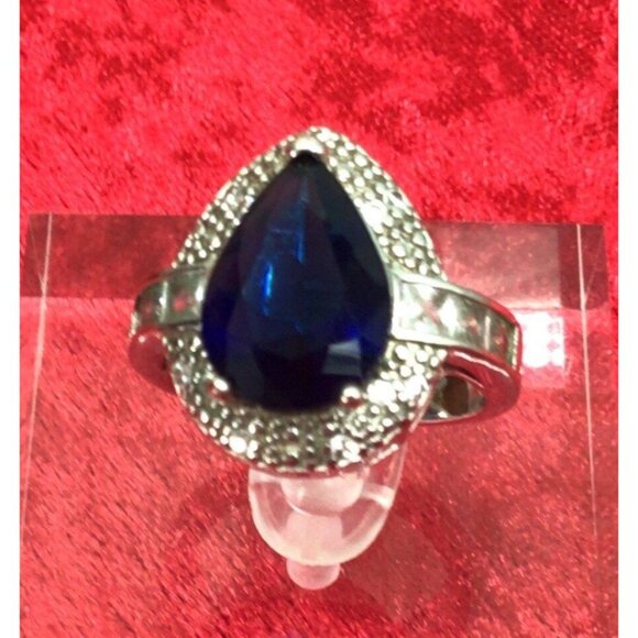 Sterling Silver Size 7.5 Blue Faceted Gem Ring - Picture 2 of 7